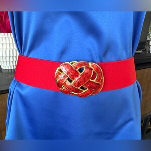 Vintage Day Lor Red Belt with Gold Braided Buckle